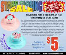 Load image into Gallery viewer, Reversible Kids & Toddler Sun Hat - Pink Octopus & Sea Turtle