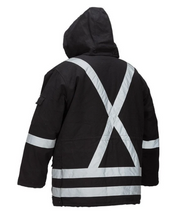 Load image into Gallery viewer, Winter Lined Black Cotton Canvas Parka with Reflective Stripes