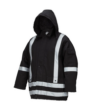 Load image into Gallery viewer, Winter Lined Black Cotton Canvas Parka with Reflective Stripes