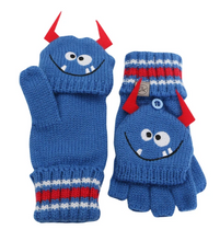 Load image into Gallery viewer, Kids Knitted Fingerless Gloves with Mitten Flaps - Monster