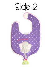 Load image into Gallery viewer, Reversible Soother Bib – Hippo | Elephant