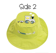 Load image into Gallery viewer, Reversible Kids & Toddler Sun Hat - Plane & Train