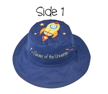 Load image into Gallery viewer, Reversible Kids Sun Hat - Spaceship / Robot