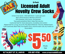 Load image into Gallery viewer, 2-Pack, Licensed Adult Novelty Crew Socks
