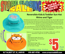Load image into Gallery viewer, Reversible Kids &amp; Toddler Sun Hat - Rhino &amp; Tiger
