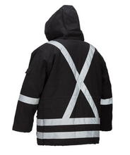 Load image into Gallery viewer, Winter Lined Black Cotton Canvas Parka with Reflective Stripes
