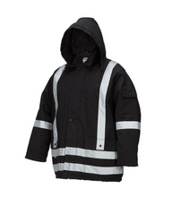 Load image into Gallery viewer, Winter Lined Black Cotton Canvas Parka with Reflective Stripes
