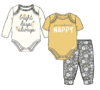 3-Piece Baby Girls Happy Onesies® Bodysuits and Pants Set