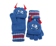 Load image into Gallery viewer, Kids Knitted Fingerless Gloves with Mitten Flaps - Monster
