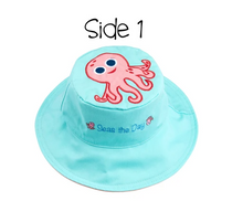 Load image into Gallery viewer, Reversible Kids &amp; Toddler Sun Hat - Pink Octopus &amp; Sea Turtle
