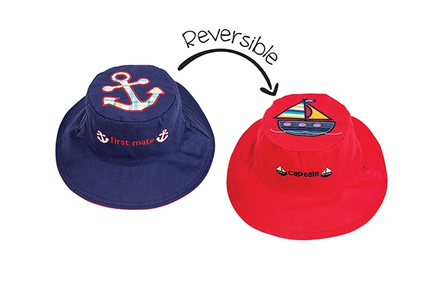 Reversible Kids & Toddler Sun Hat - Anchor & Sailboat