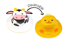 Load image into Gallery viewer, Reversible Kids &amp; Toddler Sun Hat – Cow &amp; Yellow Duck
