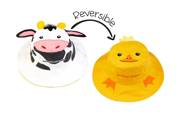 Reversible Kids & Toddler Sun Hat – Cow & Yellow Duck