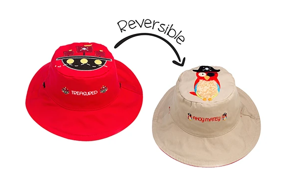 Reversible Kids & Toddler Sun Hat - Pirate Ship & Parrot