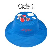 Load image into Gallery viewer, Reversible Kids &amp; Toddler Sun Hat - Plane &amp; Train
