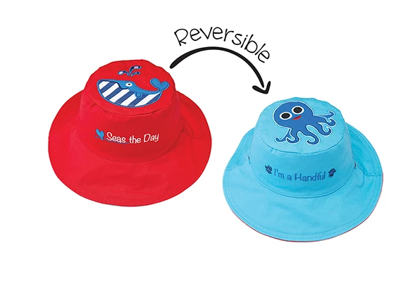 Reversible Kids & Toddler Sun Hat - Whale & Blue Octopu